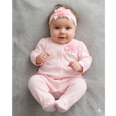 H14263NB: Baby Girls Pink All In One With Tutu Detail & Headband On A Satin Padded Hanger (0-9 Months)